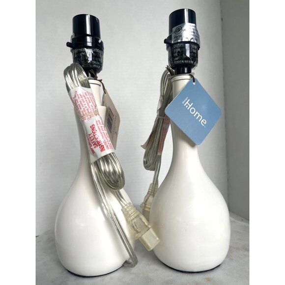 Set Of 2 White Ceramic Accent Lamps 11.5" Tall Corded Plug Design Minimalist NWT - Picture 2 of 6